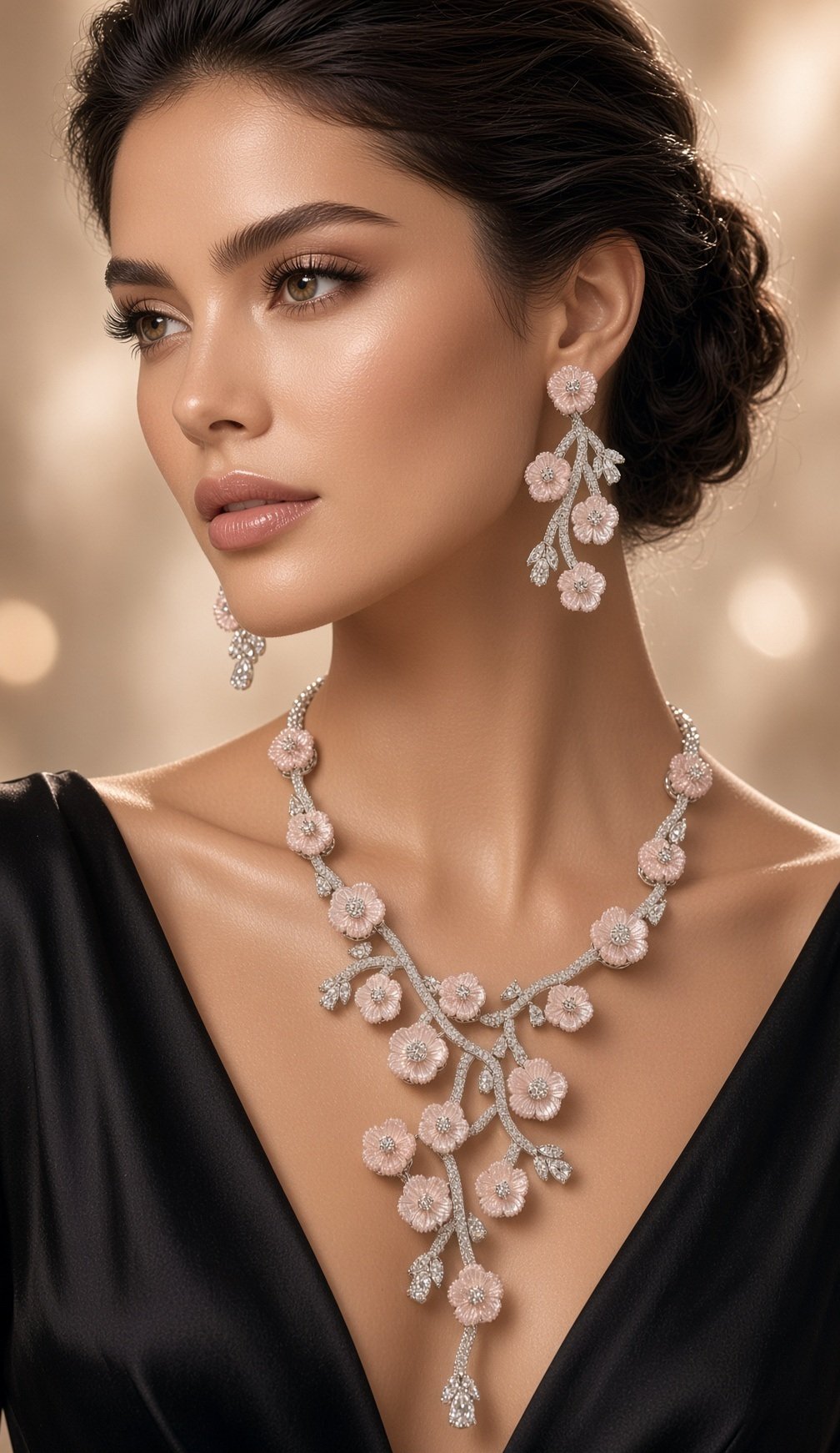 The Sakura Rose Quartz Blossom Spring Series Necklace-Platinum Finish - Image 2