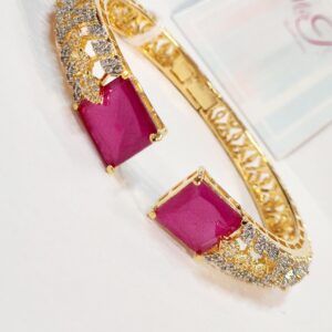 Statement Square Ruby Cz Gold Finish Bracelet