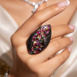 Folded glam Petal Italian setting zirconia Ring- Black Finish