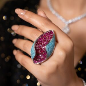 Folded glam Petal Italian setting zirconia Ring- Platinum Finish