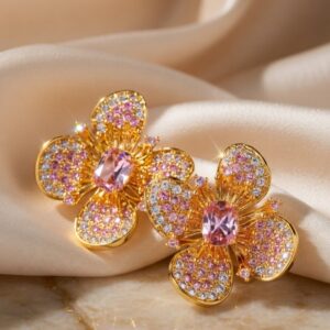 Soft Pink Frame Floral Studs