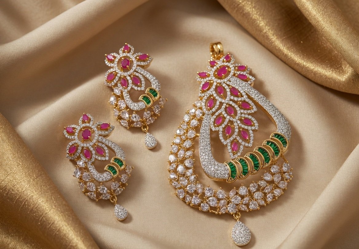 Ethereal Shine Ruby Emerald Pendant set