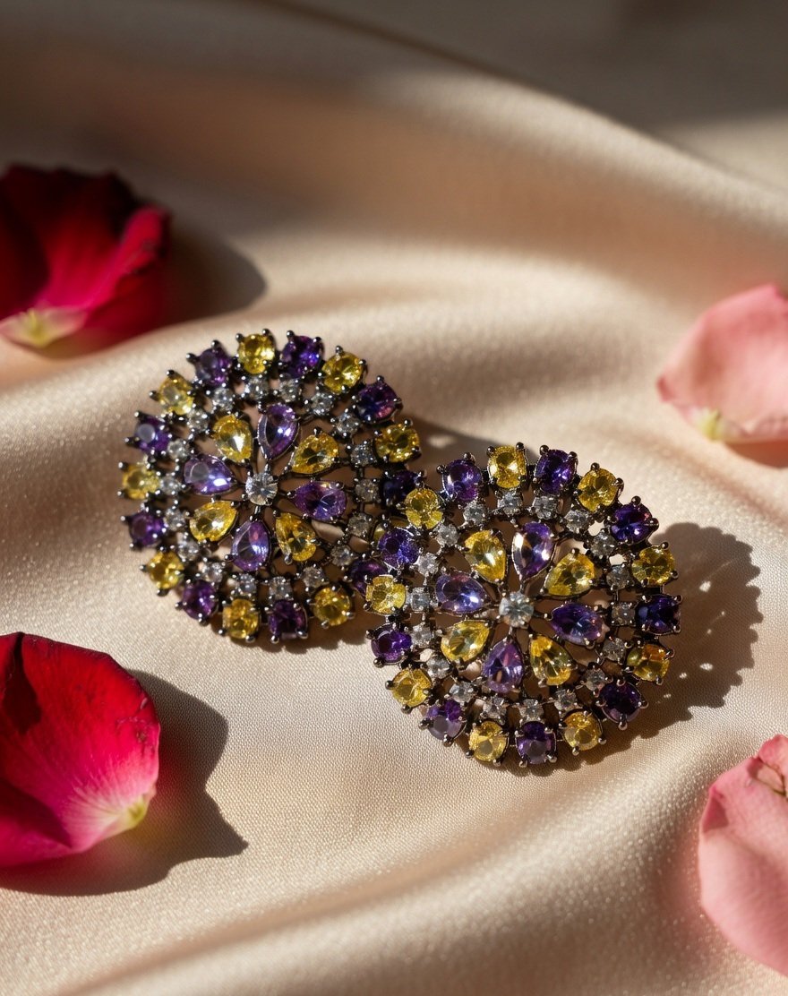 Amethyst Aura Zirconia Earrings-Black Rodium Finish - Image 2