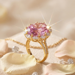 The Sovereign Pink kunzite Crown Ring-Gold Finish