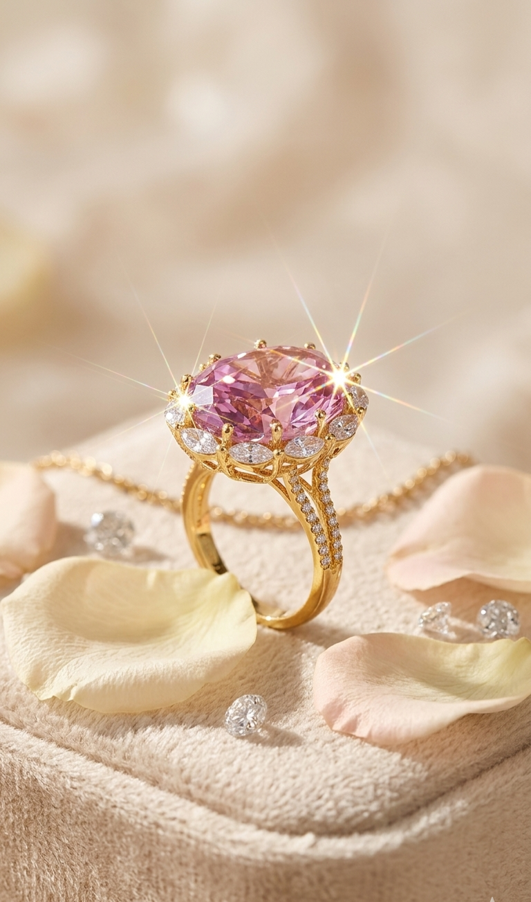 The Sovereign Pink kunzite Crown Ring-Gold Finish
