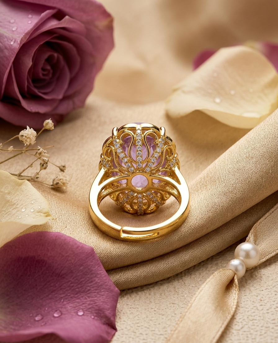 The Sovereign Pink kunzite Crown Ring-Gold Finish - Image 2