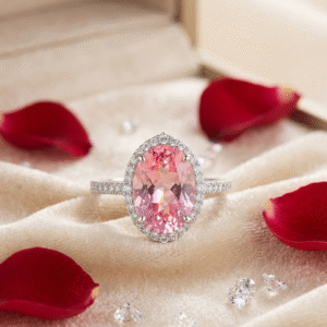 The Blush Promise Oval Pink Sapphire Halo Adjustable Ring-Platinum Finish