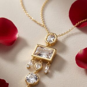 Geometric Multi-Tier Diamond-Style Seraphina Art Deco Drop Pendant Chain-Gold Finish