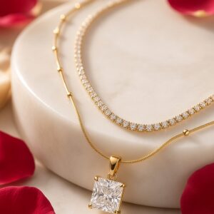 The Crown Layer Double Strand Princess Necklace Chain-Gold Finish