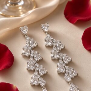 The Pure Lumiere Cascading Heart Diamond-Style Earrings-Platinum Finish