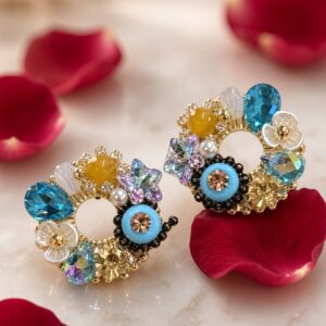 Elegant Floral Crystal Circle Stud Earrings
