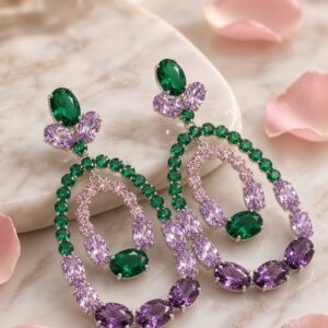 Glimmer Luxury Lavender Green Jhumka Earrings