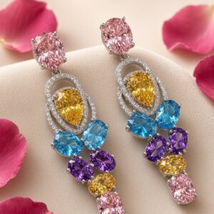Opal Oasis Pastel Dangler Earrings- Platinum Finish