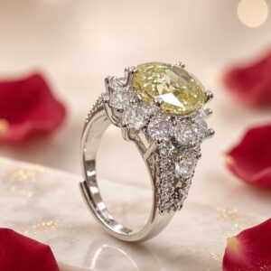Aurelia Fancy Yellow Diamond-Style Cluster Adjustable Ring-Platinum Finish