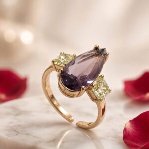 Ametrine Reverie Pear Amethyst And Canary Adjustable Ring-Gold Finish