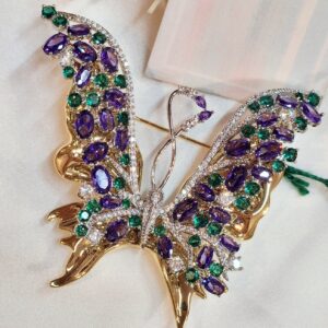 Winged Beauty lilac Rama Green Cz Brooch Pin Party Wear