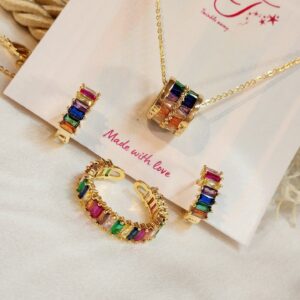 Glimmer Multi luxury Pendant with Earrings and Ring Combo