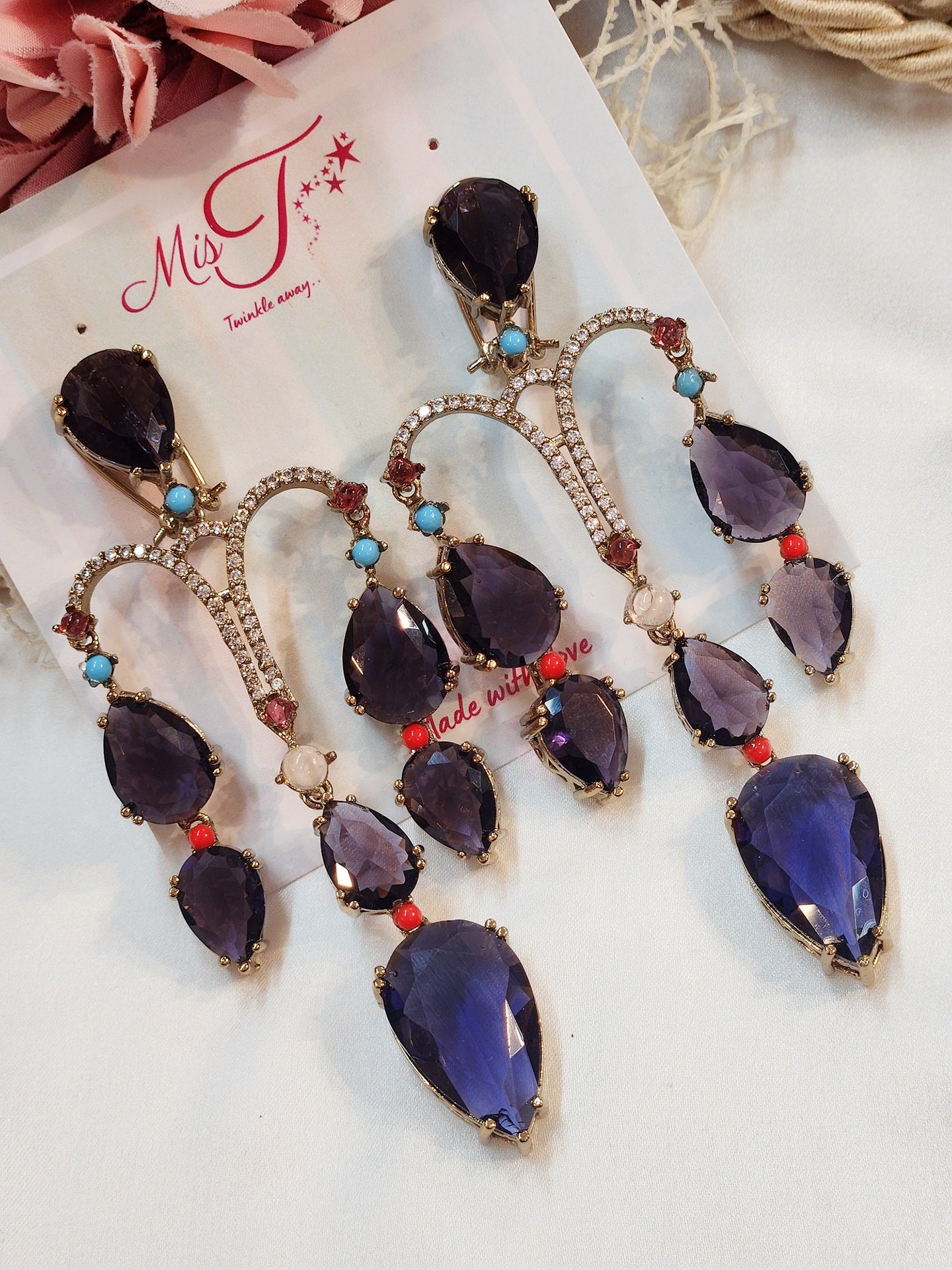Amelia Amethyst Long Dangler Earrings- Antique Finish