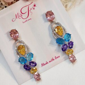 Opal Oasis Pastel Dangler Earrings- Platinum Finish