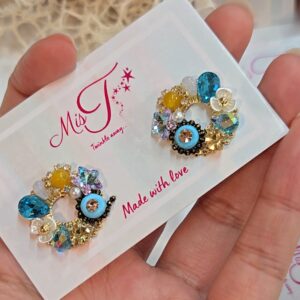 Elegant Floral Crystal Circle Stud Earrings