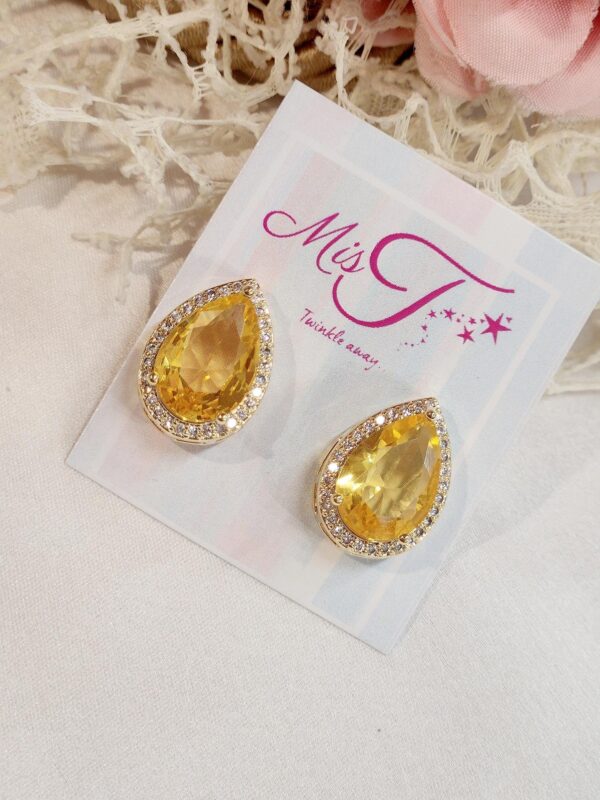 Topaz Yellow Golden Finish Pear Cut Studs