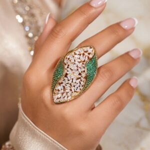 Folded glam Petal Italian setting zirconia Ring- Golden Finish