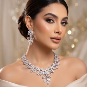 Elegant White Cluster Black Finish Choker