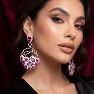 Sofia Rose Rare Pink Jhumka Earrings- Platinum Finish