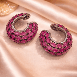 Sparkling ruby CZ Half Hoop Earrings