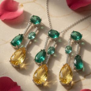 Candy Stone Green Topaz Pendant Necklace Set With Earrings