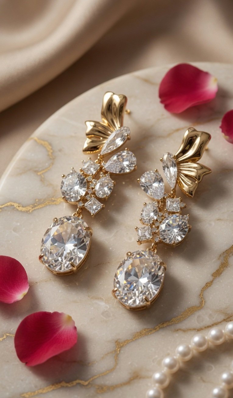 Victoria Mixed-cut Chandelier Earrings-Gold Finish - Image 2