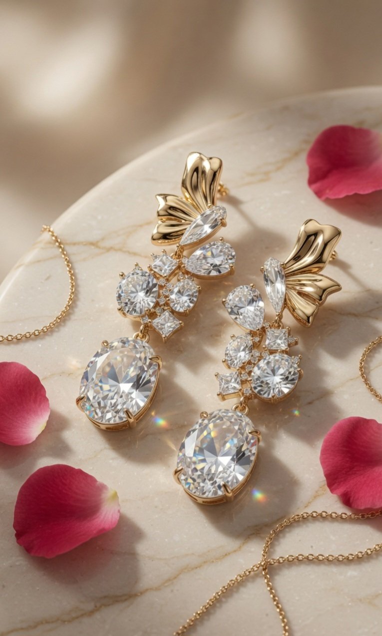 Victoria Mixed-cut Chandelier Earrings-Gold Finish