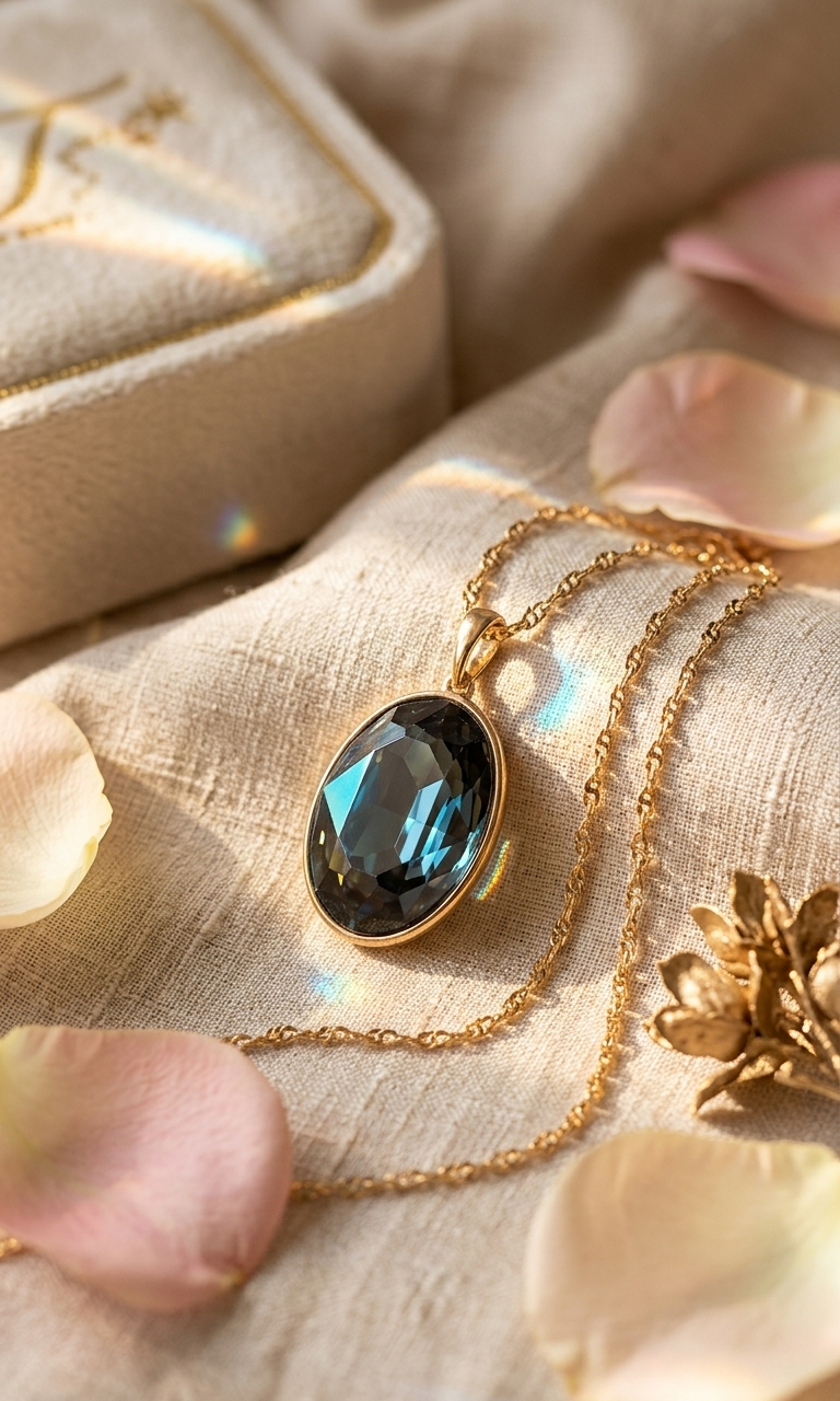 Oval London Blue Topaz Pendant-Gold Finish