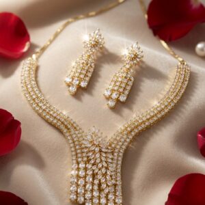The Sovereign Frost Luxury White Bib Marquise Diamond-Style Choker Set-Gold Finish
