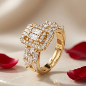 The Callista Art Deco Baguette Halo Adjustable Ring-Gold Finish