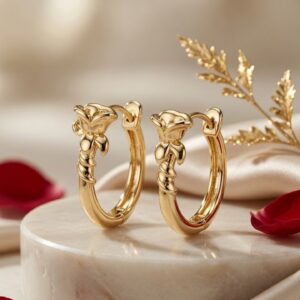 Amoret Floral Vine Blossom Hoops -Gold Finish