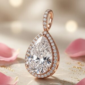 The Seraphina Teardrop Diamond-Style Halo Pendant-Gold Finish