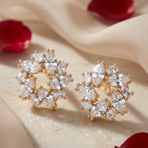 Aurelia Open-Circle Marquise Wreath Miniature Studs-Gold Finish