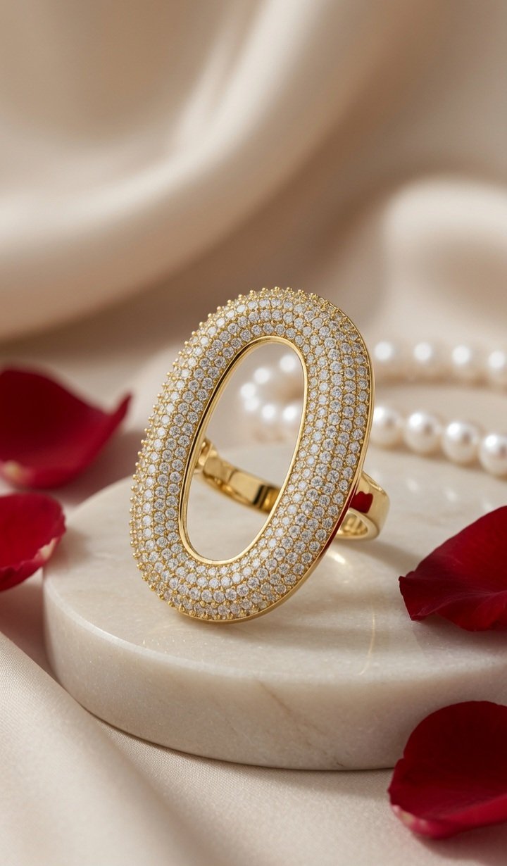 The Sovereign Oval Micro-Pavè Statement Adjustable Ring-Gold Finish