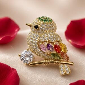 The Iris Prism Songbird Rainbow Plumage Miniature Brooch-Gold Finish