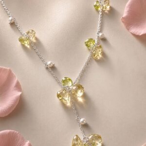The Aurelia Yellow Topaz Blossom Pearl Y-Drop Chain-Platinum Finish