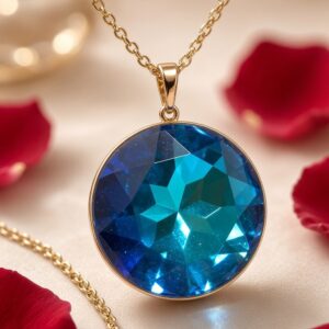 The Royal Ocean Blue Bezel-Set Geometric Crystal Pendant Chain-Gold Finish