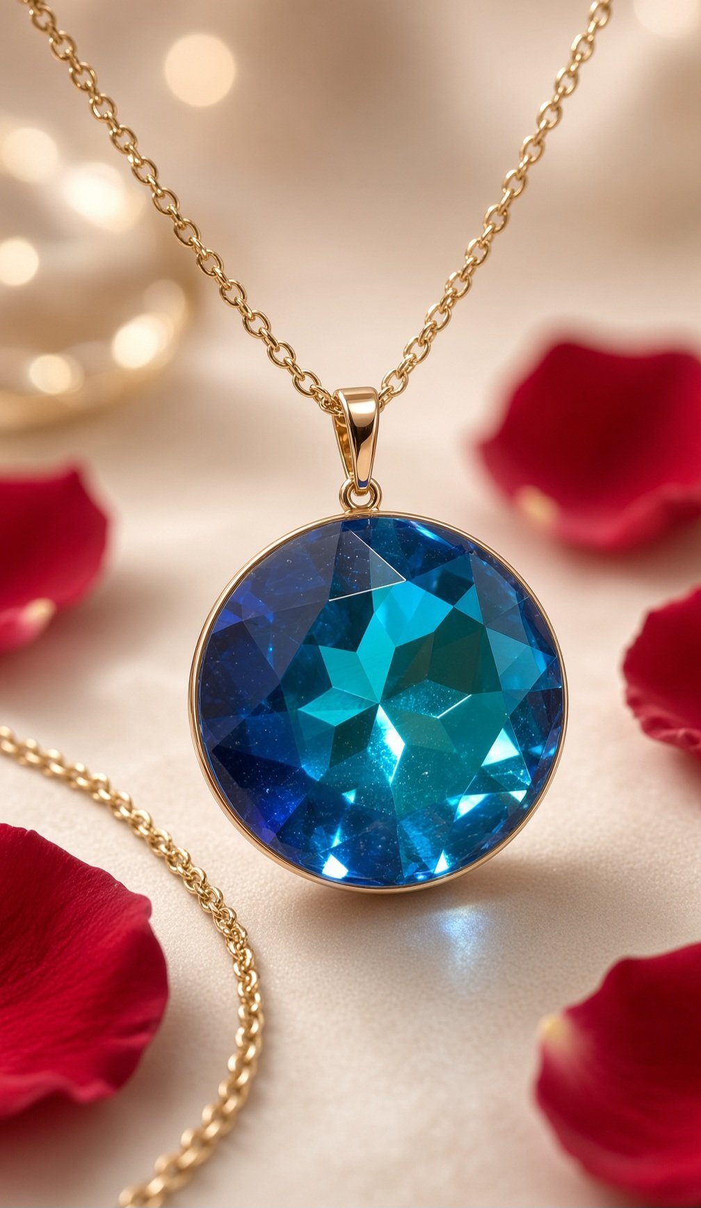 The Royal Ocean Blue Bezel-Set Geometric Crystal Pendant Chain-Gold Finish