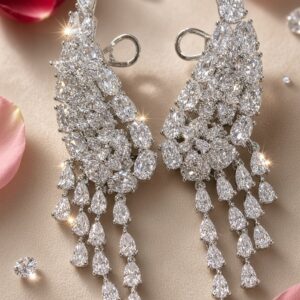 The Angelic Seraph Diamond-Style Wing Chandelier Earcuffs-Platinum Finish