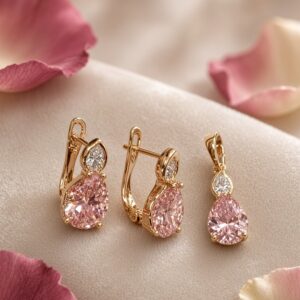 Aethelgard Pear-Cut Light Pink Sapphire Diamond-Style Pendant Set-Gold Finish