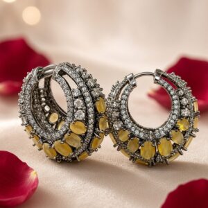 Solar Eclipse Golden Topaz And Pavè Hoops-Black Rhodium Finish