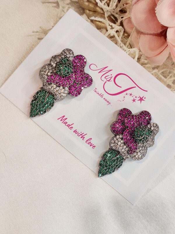 Ruby Emerald Flower Studs