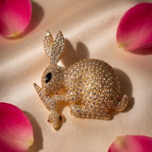 Rabbit with A Carrot Brooch Pin Party Wear  Gilded Brass