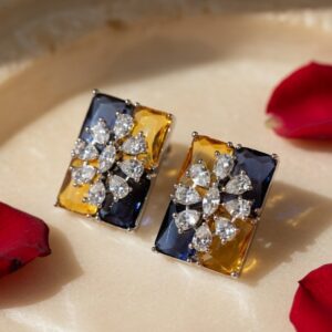 Twilight Solstice Color-Block Rectangular Studs-Platinum Finish