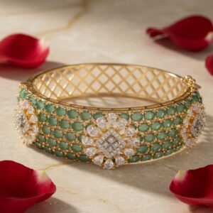 Floral Emerald Zirconia Golden Finish Bracelet